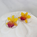 "Flor" Orchid Drop Earrings with Hoops - Yellow - Devi & Co