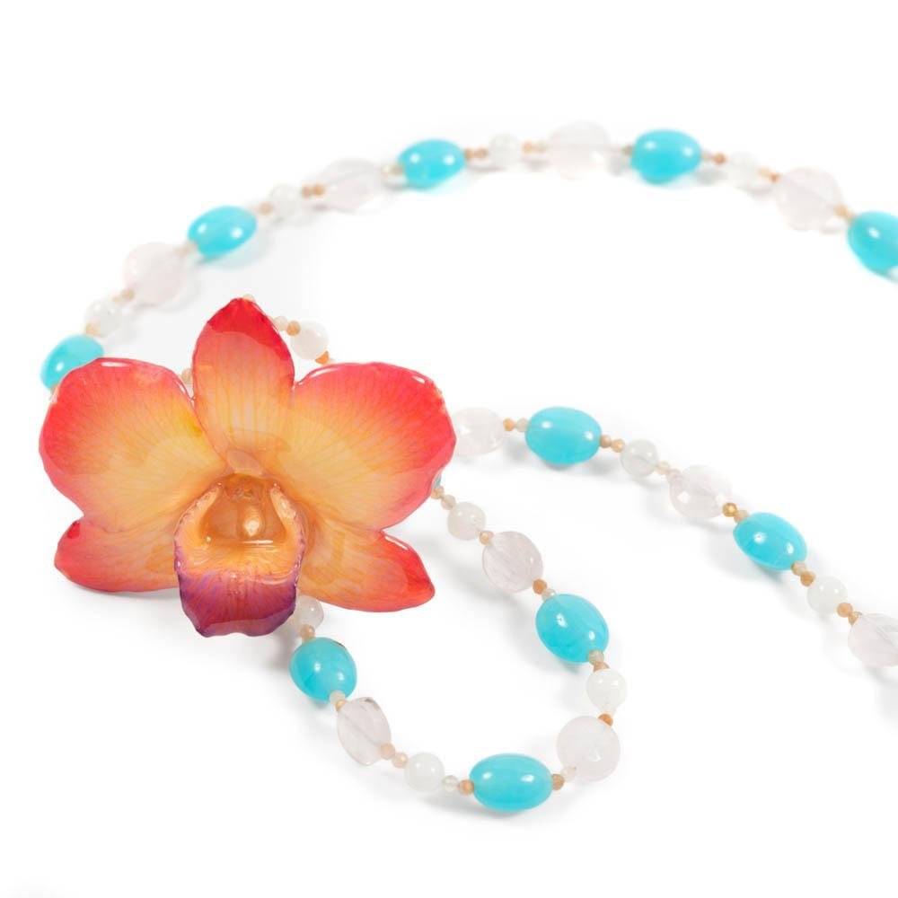 Gemstone Long Beaded Real Orchid Necklace - Devi & Co