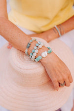 Gemstone Stretch Bracelet with Amazonite and Pearl - Devi & Co