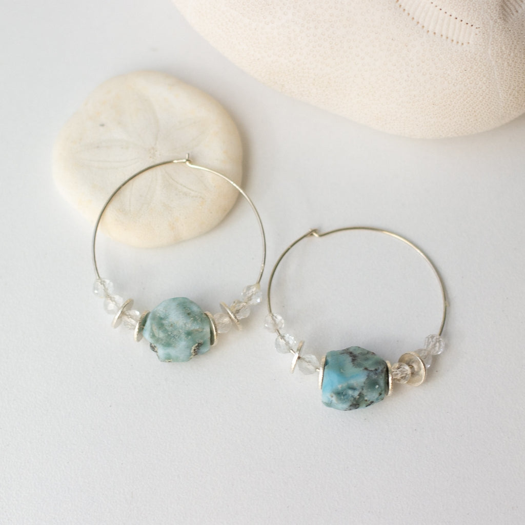 Hoop Earrings with Larimar and Topaz - Devi & Co