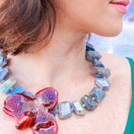 Labradorite and Real Orchid Statement Necklace | Handmade Jewelry | Pearl Necklace - Devi & Co