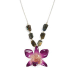 Labradorite, Citrine and Sterling Real Orchid Necklace - Devi & Co