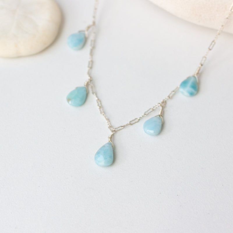 Larimar Drop Necklace with Sterling Silver - Devi & Co