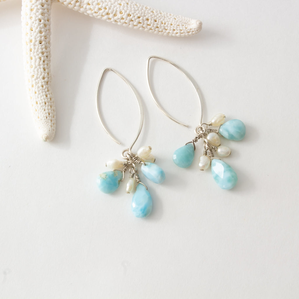 Larimar Earrings with Pearls - Devi & Co