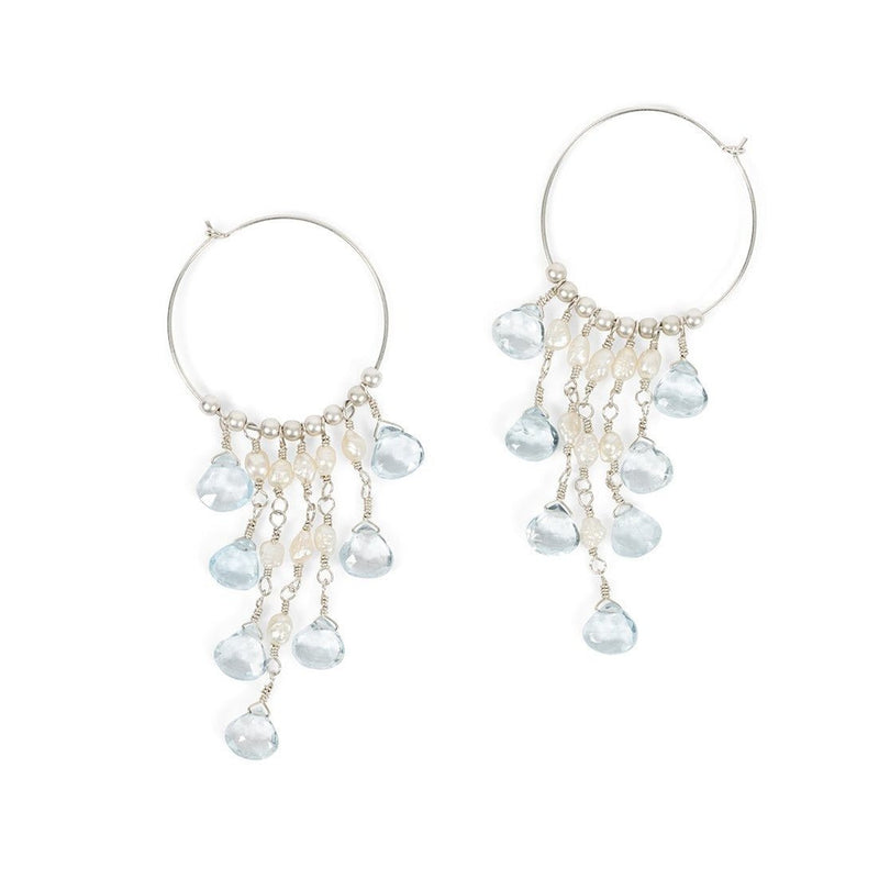 "Majorca" Chandelier Hoop Earrings With Petite Pearl & Topaz - Devi & Co