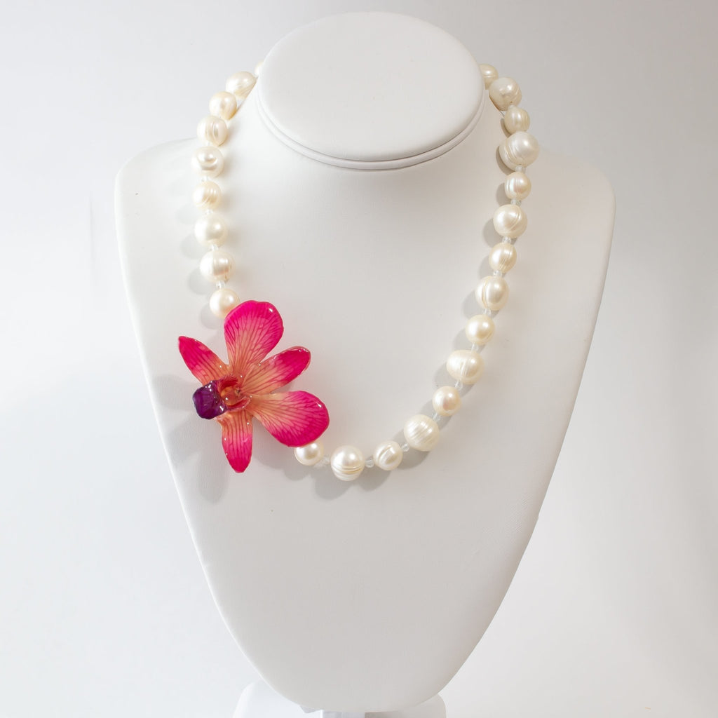 "Marjaan" Pearl and Real Orchid Necklace - Devi & Co