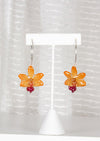 "Mekar" Petite Orchid Flower Drop Earrings - Orange - Devi & Co