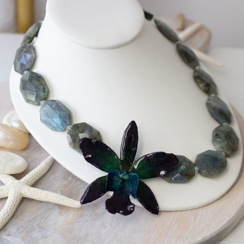 "Monsoon" Orchid Necklace with Labradorite - Devi & Co