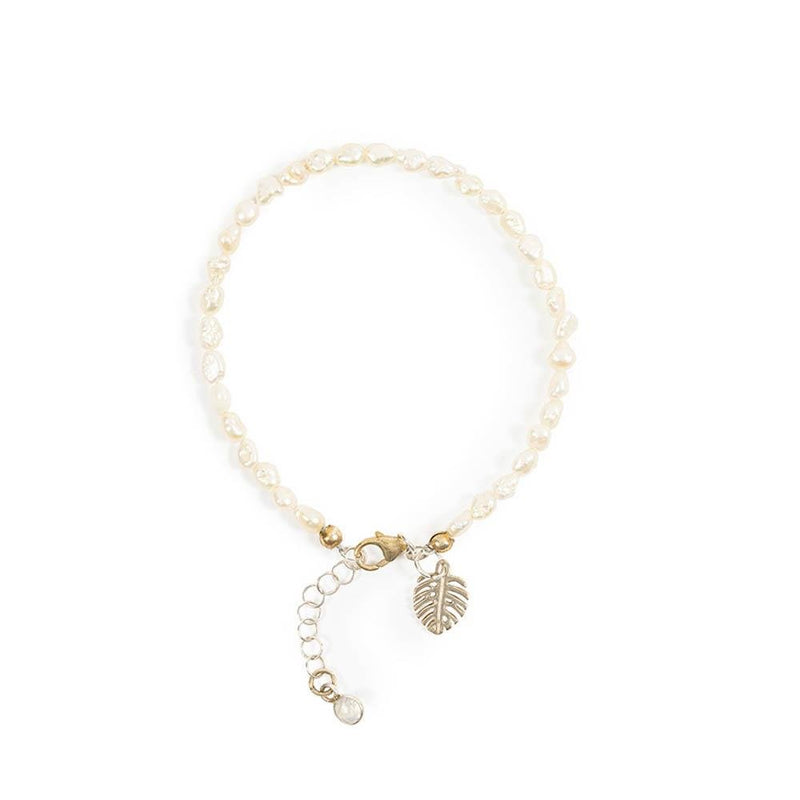 Monstera and Pearl Charm Bracelet - Devi & Co