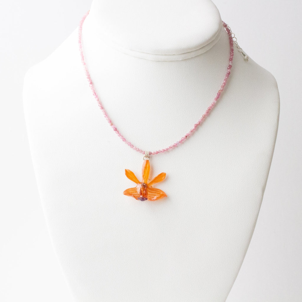 "Nixie" Petite Orchid Necklace - Pink Tourmaline - Devi & Co