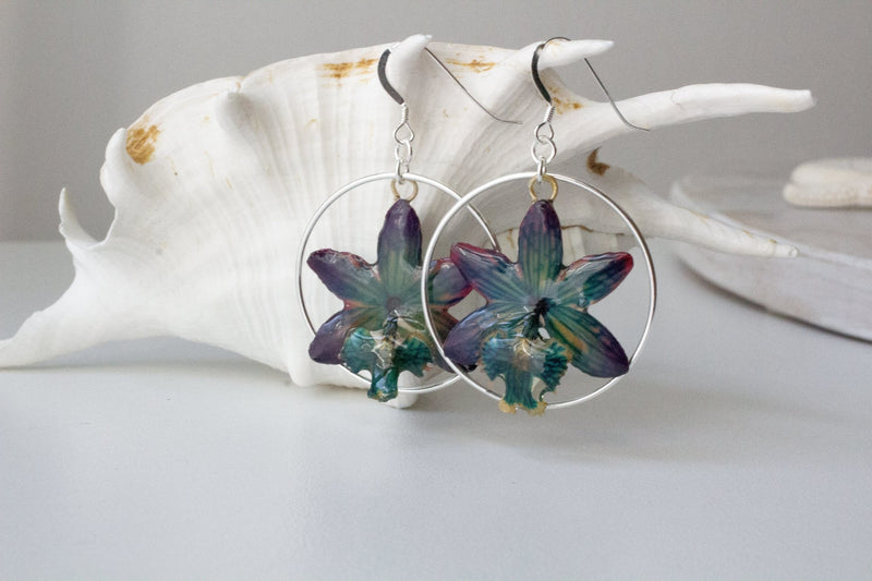 Orchid Earrings with Hoops - Blue and Purple - Devi & Co