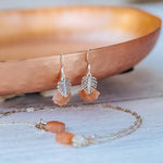 Peach Moonstone and Monstera Drop Earrings - Devi & Co