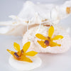 Petite Orchid Flower Drop Earrings - Yellow - Devi & Co
