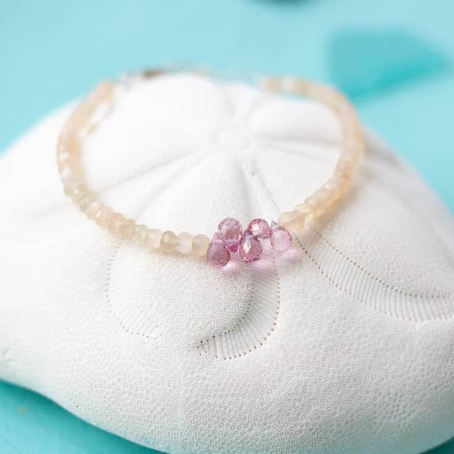 Pink Topaz and Peach Moonstone Bracelet - Devi & Co