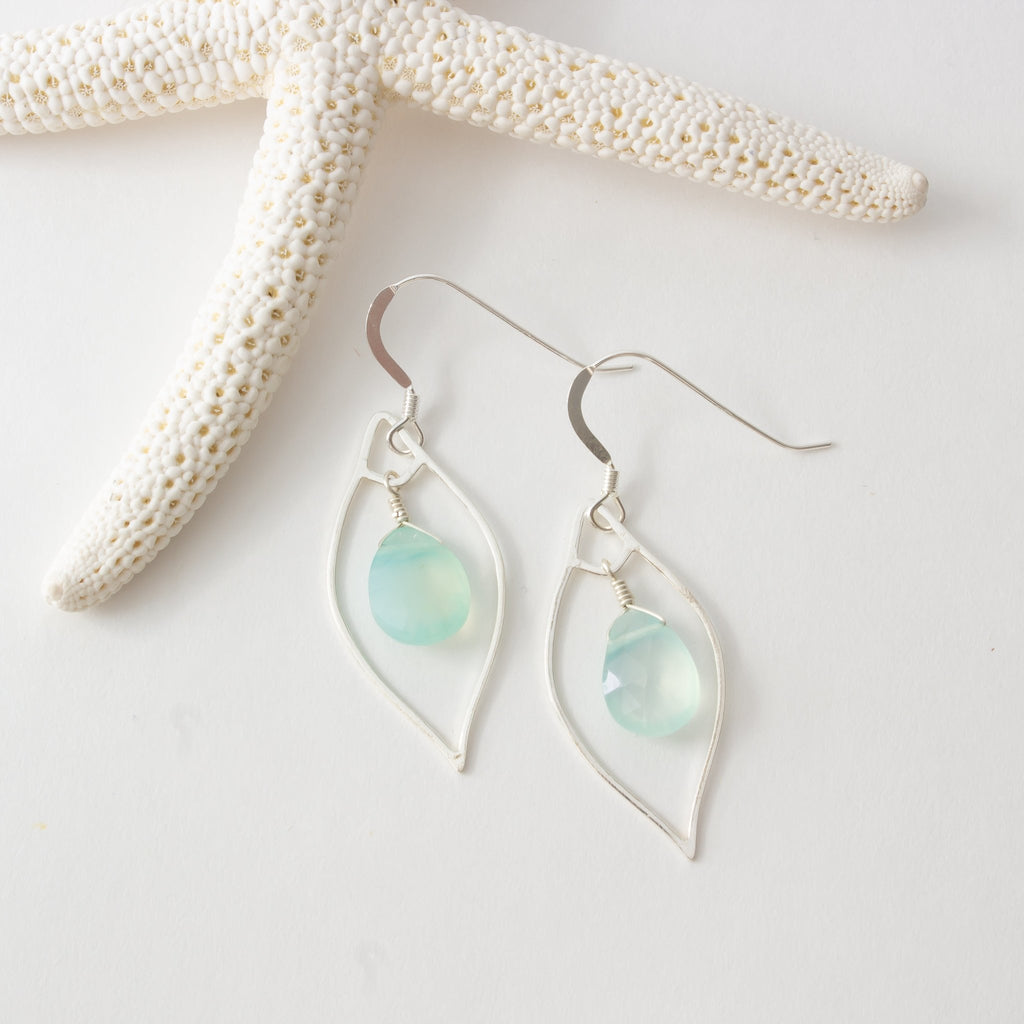 Seafoam Chalcedony Earrings with Silver Marquise - Devi & Co