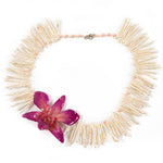 Stick Pearl and Coral Real Orchid Statement Necklace - Devi & Co