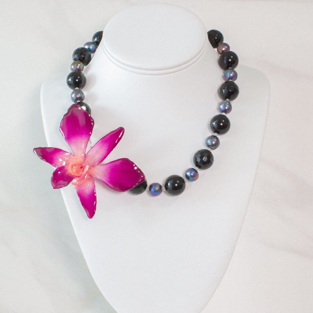 "Tempest" Orchid Necklace with Onyx - Devi & Co