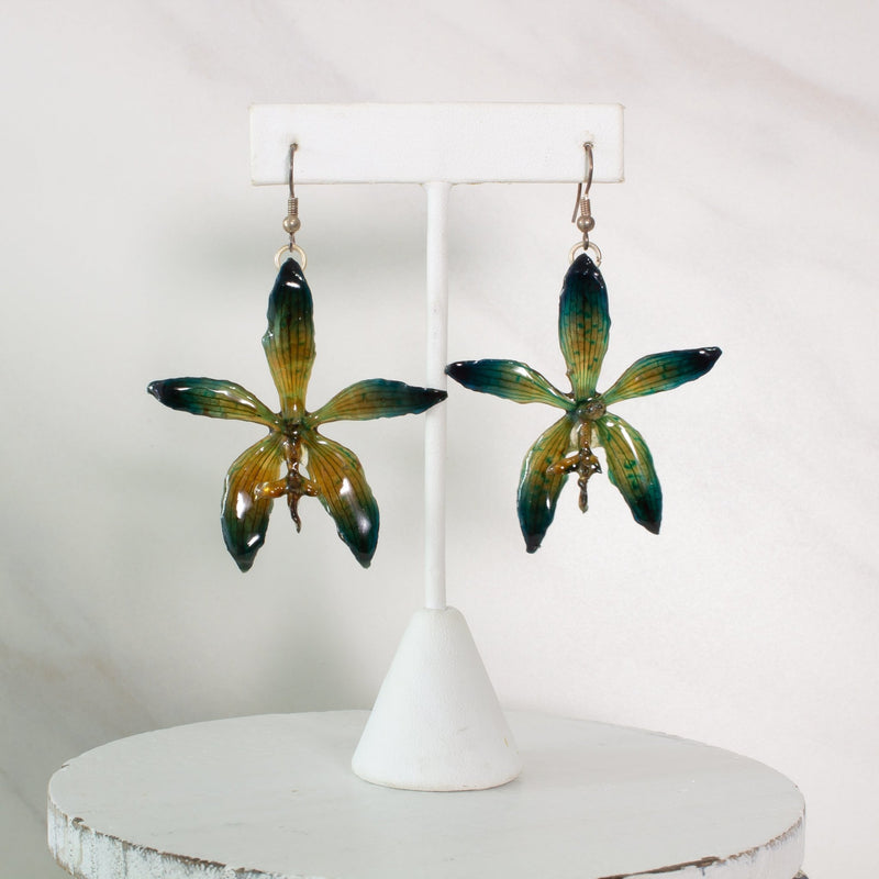 "Tigre" Real Orchid Earrings - Dark Green - Limited Edition - Devi & Co