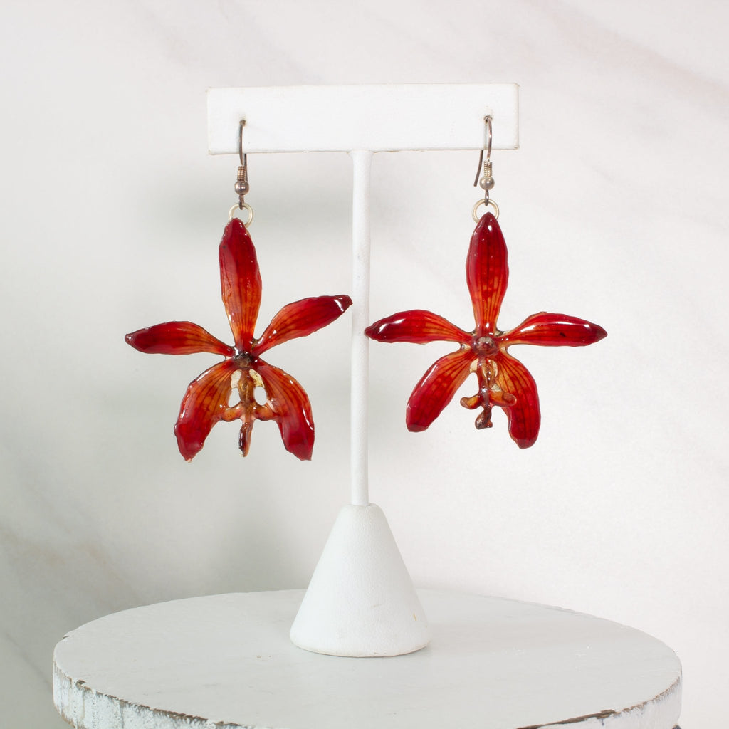 "Tigre" Real Orchid Earrings - Red - Limited Edition - Devi & Co
