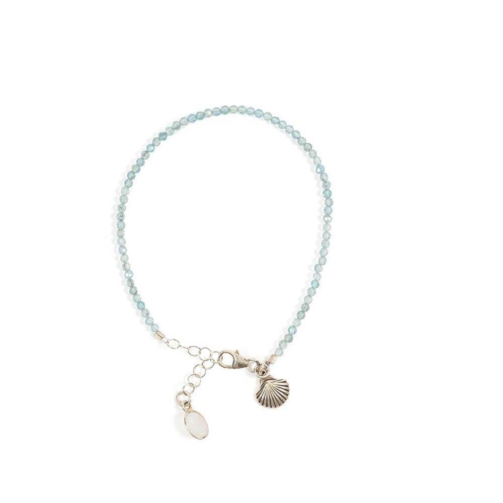 Tiny Blue Apatite and Sea Shell Charm Bracelet - Devi & Co